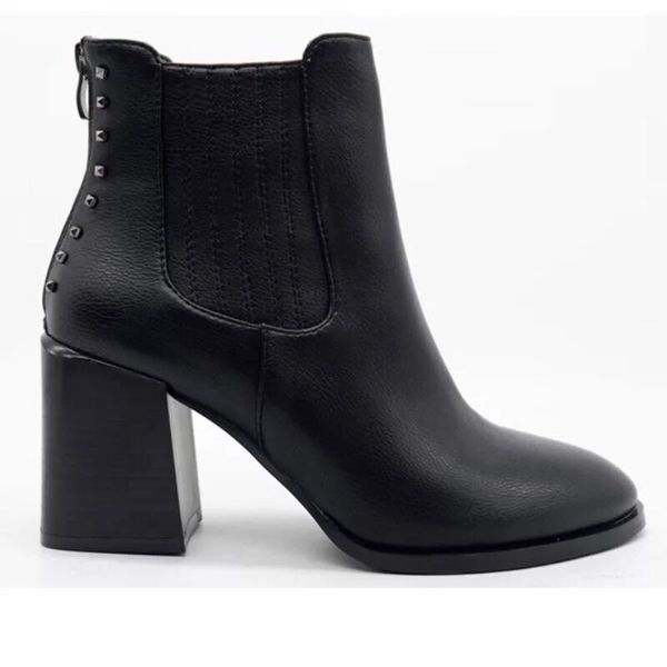 

boots style with black short leather women's thick heel