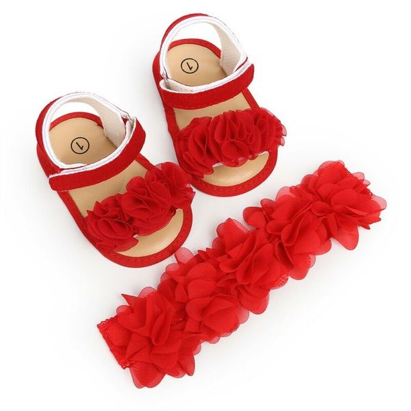 

0-18m newborn baby girl summer sandals anti-slip princess prewalker kid soft sole crib shoes girls first walkers with headband, Black;red