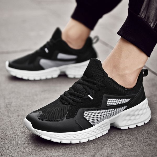 

goodstus casual shoes men's high tech thick bottom non slip mesh walking shoes lace up fashion simple men's, Black