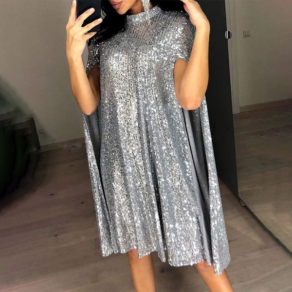 

сексуальная партия блесток блеск макет платье женская шея накидка дизайн блестки женские платья сплит рукав 2020 весна женская одежда, Black;gray