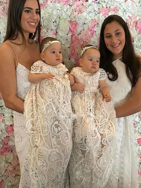 Baby Mädchen Taufkleid Weiß Elfenbein Taufkleid Langes Kleid Mütze Neugeborene Tüllkleider Lange bestickte Spitzenkleider