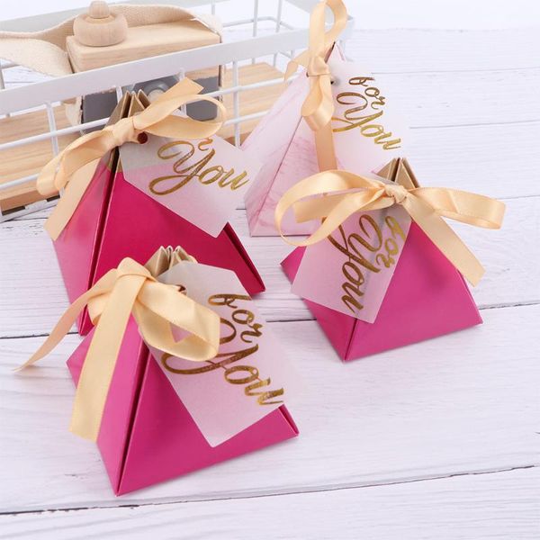 

rose red triangular pyramid sweet candy box wedding favors paper gift boxes chocolate bags gift packing box wedding decoration