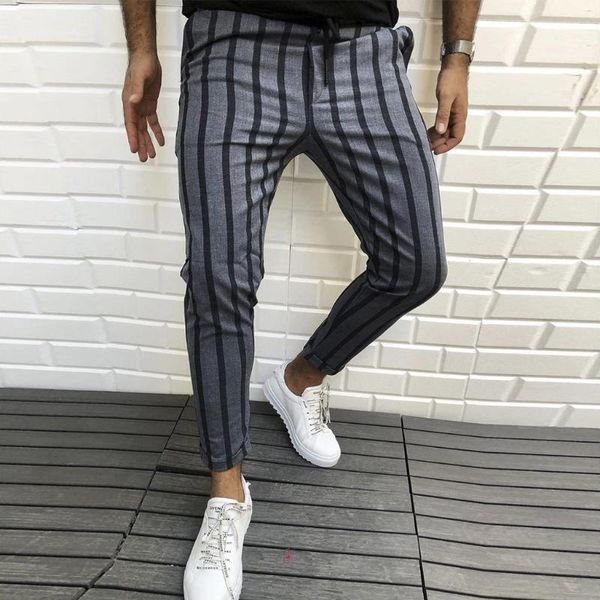 

работа в офисе классические брюки мужчины спортивные повседневные полосатый бодибилдинг карманный гибкая талия длинные брюки брюки joggingbr, Black