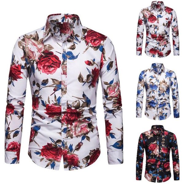 

hawaiian shirts men long sleeve cotton floral shirt stand collar vinatge shirt for male casual slim fit summer spring, White;black