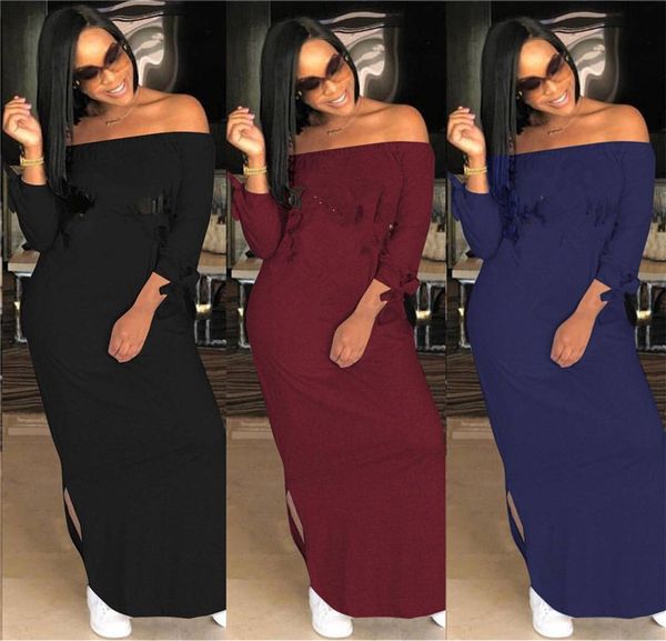 

fall winter women one-shoulder dress casual one-piece dress fashion letter skirt casual solid color long sleeve loose dress dhl 2455, Black;gray