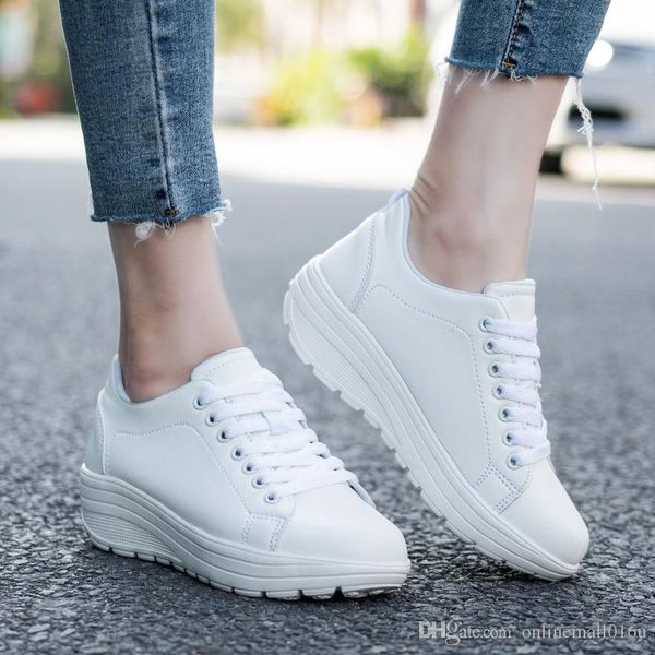 

women's big size fitness shoes female outdoor shake shoes height increase black white slim sneakers antislip sport running shoes