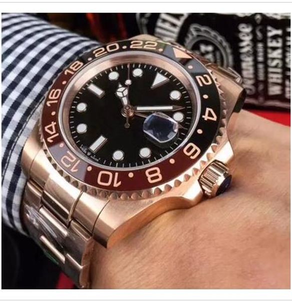 

2019 новый розовое золото gmt2 мужские часы 2813 автоматический механический механизм керамический вращающийся безель стальной мужской ремеш, Slivery;brown