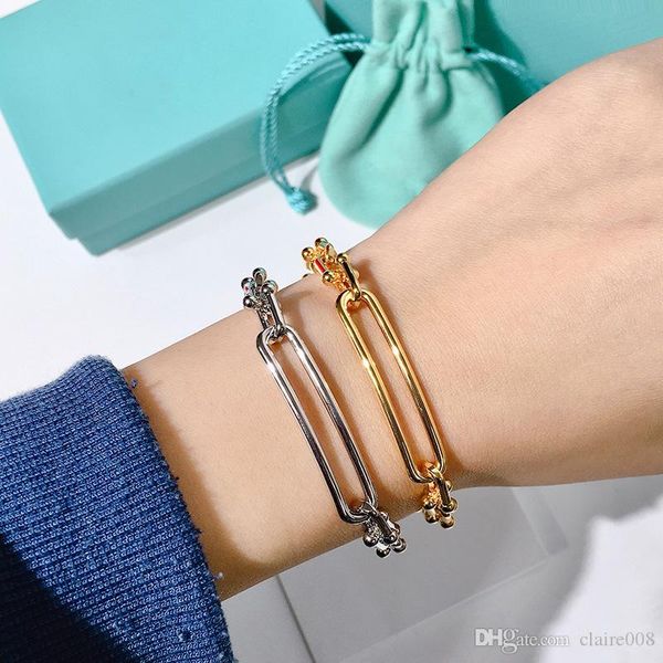 

trendy smooth naked chain bamboo knot u-shaped chain bracelet punk neutralstyle simple couple rose gold silver bracelet&bangle for woman, Black