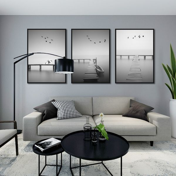 

sea side birds зонт деревянный мост и лодка холст картина плакаты и печать стена картины для гостиной украшения