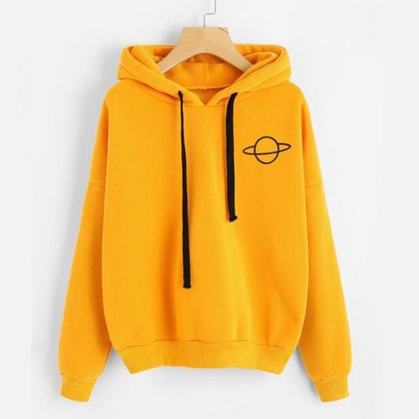 

lucyever planet версия для печати solid color толстовка женщины сыпучие drawstring длинные рукава толстовки женщина плюс размер повседневная, Black