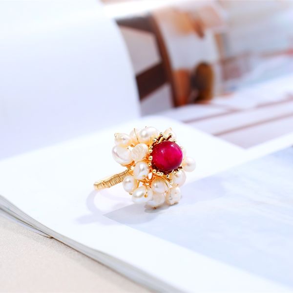 

dmjz068003 pearl ring tiger's eye 4-5mm pearl rings for women adjustable, Golden;silver