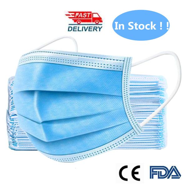 

in stock fda ce certificate 3-layers disposable face masks dustproof nonwoven face mouth mascheri breathing protective safety masks