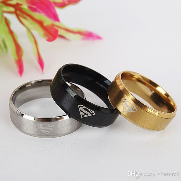 

superman ring titanium stainless steel men ring superman logo finger rings jewelry 3 colors fashion ring, Silver