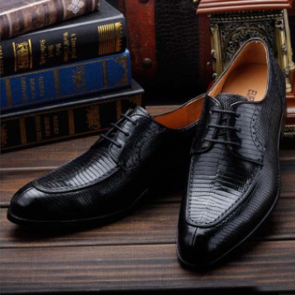 

ourui true lizard skin business a suit men's shoes manual shoes male men, Black