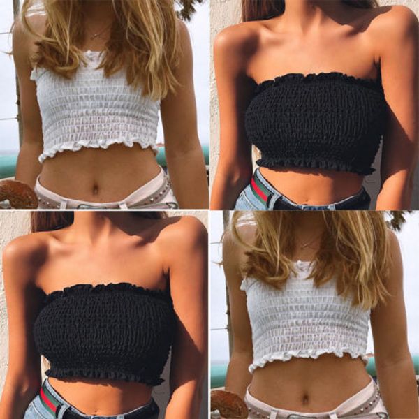 

tube bandeau party chest wrap solid women strapless bra tube crop off shoulder ruffled, Black;white