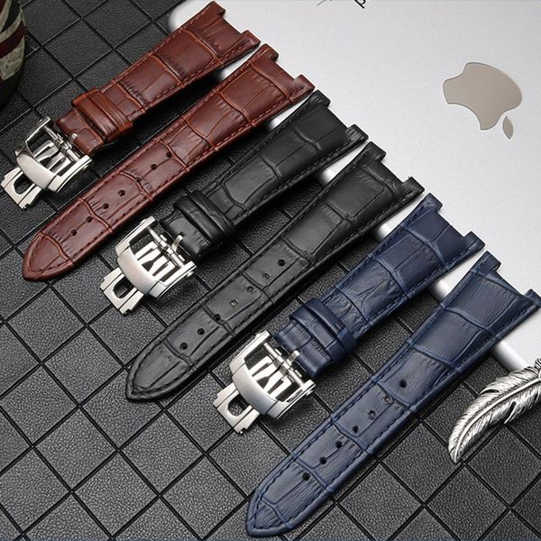 

man waterproof genuine pattern alligator leather strap band strap for buckle man watchband watch nautilus 25mm watch fold pp iwnqf, Slivery;brown