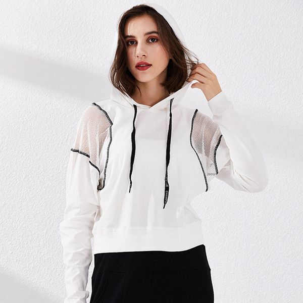 

yoga jacket hooded long sleeve women mesh patchwork fitness gym female sport hoodie sweatshirt sportswear clothing sy49, White;red