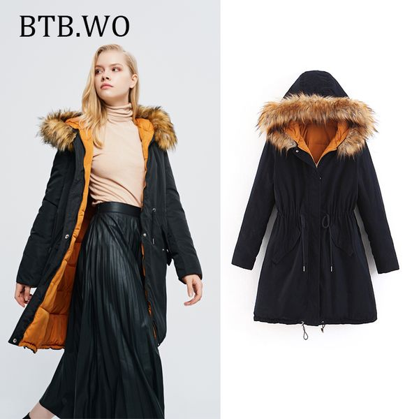 

parka women winter coats 2019 warm fur collar long cotton casual fur hooded jackets thick parkas jacket female overcoat coat, Tan;black