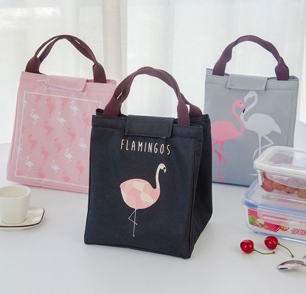 

portable thermal lunch bag bolsa termica fashion flamingo insulated lunch box for kids men women waterproof picnic bag, Blue;pink