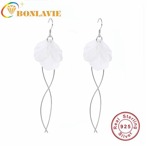 

bonlavie petal shape eardrop s925 silver white flower sweet earrings delicate fashion female engagement earrings for wo, Golden;silver