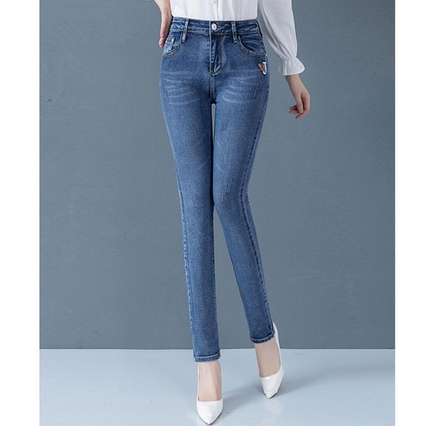 

new fashion jeans women pencil pants high waist jeans slim elastic skinny pants trousers fit lady 6933, Blue