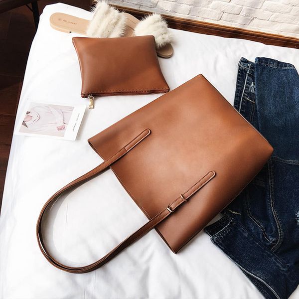 

casual women shoulder bag 2020 new soft pu leather ladies big totes female large capacity handbag black composite shopping bag