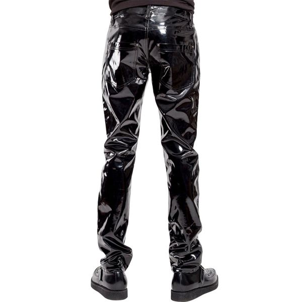 

mens pants trouser clubwear faux leather performance bottoms wet look, Black