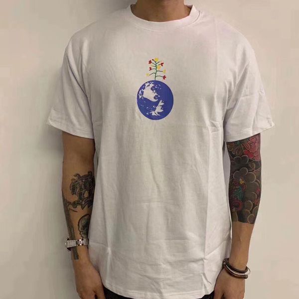 

20ss earth day tee letter printed summer men women simple solid color t-shirt high street skateboard short sleeve breathable, White;black