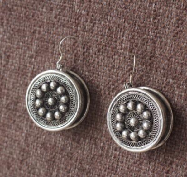 

guizhou national style ancient method seedlings silver copper drum earrings female models thick round earrings niche design jewelry