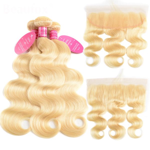 

peruvian virgin hair 613 blonde bundles with cosure body wave 3 bundles with 13x4 lace frontal 613# color 8-30inch body wave, Black;brown