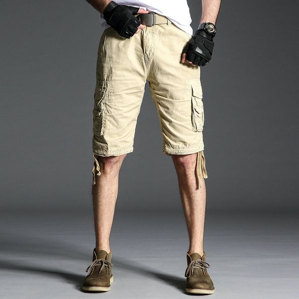 

2019 male shorts multi pocket summer loose zipper plus size short pant casual cotton black solid mens cargo shorts, White;black