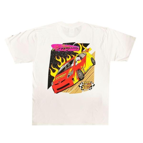 

2020 hip hop usa california summer racing tee skateboard fire flame men designer cat in cars t shirt women street fashion tshirt, White;black