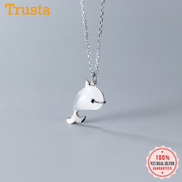 

trustdavis 925 sterling silver fashion sweet little dolphin pendant short clavicle necklace for women silver 925 jewelry da720