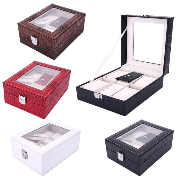 

4+2 grids handmade watch box clock box time watch case for holding, Black;blue