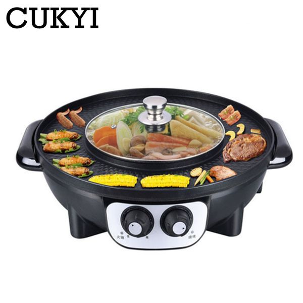 

cukyi бытовые электрические грили электрические жаровни горячий горшок барбекю 2 в 1 бездымного pan