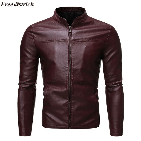 Herrenjacken FREIER OSTRICH Herbst Freizeit Langarm Leder Männer Winter Winddicht Moto Biker Stil Dicke Warme Jacke