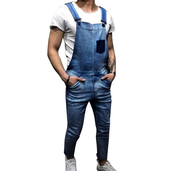 

puimentiua fashion brands men's casual denim trousers jumpsuits hi street denim bib overalls for man suspender pant 2xl, Blue