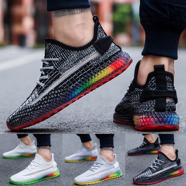 

muqgew men trend rainbow jelly soles sneakers outdoor knit breathable casual shoes running shoes #0716