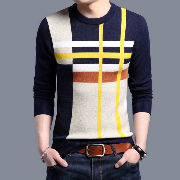 

nianjeep luxury sweater men clothes arrival casual pullover men autumn round neck patchwork wool quality knitted male sweaters, White;black
