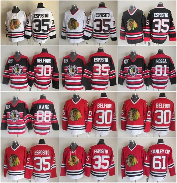 

New 88 Patrick Kane Jerseys Men Chicago Blackhawks 35 Tony Esposito 81 Hossa 30 Belfour Marian 61 Stanley Cup Vintage CCM Hockey Ice