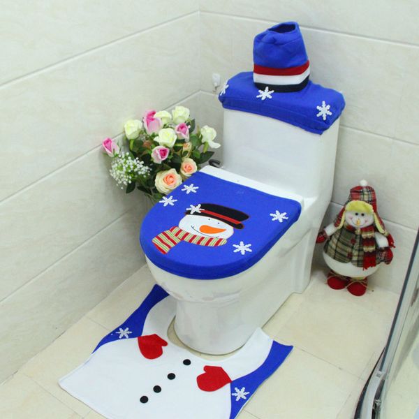 

3 pcs washroom toilet seat cover rug christmas bathroom set home decorations new
