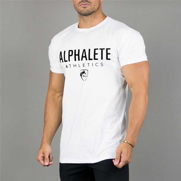 

new clothing fashion alphalete t shirt men cotton breathable mens short sleeve fitness t-shirt crossfit gyms tight casual tees, White;black