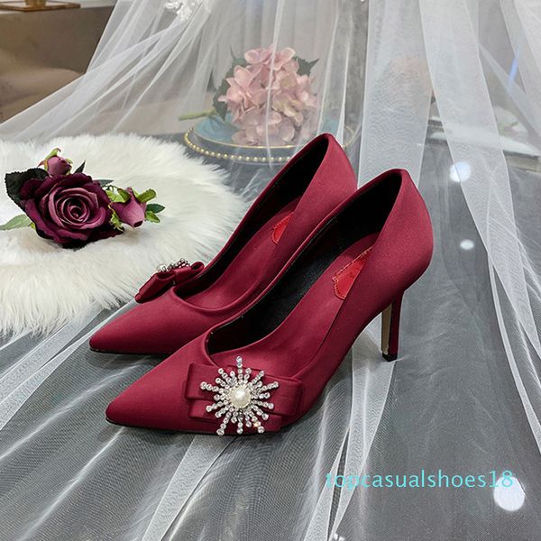 

luxury woman wedding shoes high heels rhinestone silk woman pumps pointed toe brand party shoes heels plus size new arrival t18, Black