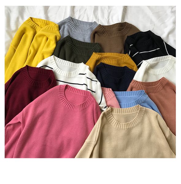 

mooirue autumn 2020 femme casual sweater o-neck long sleeve solid knitting basics pullover feminine pink yellow green jumper top, White;black