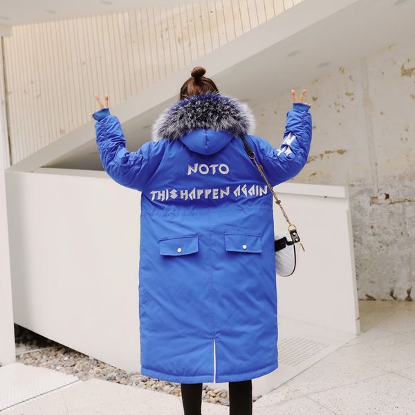 

2018 новый цвет волос большой воротник с длинными женская версия куртки хлопка способа хлопка одежды зимы женщин с капюшоном теплое пальто, Black