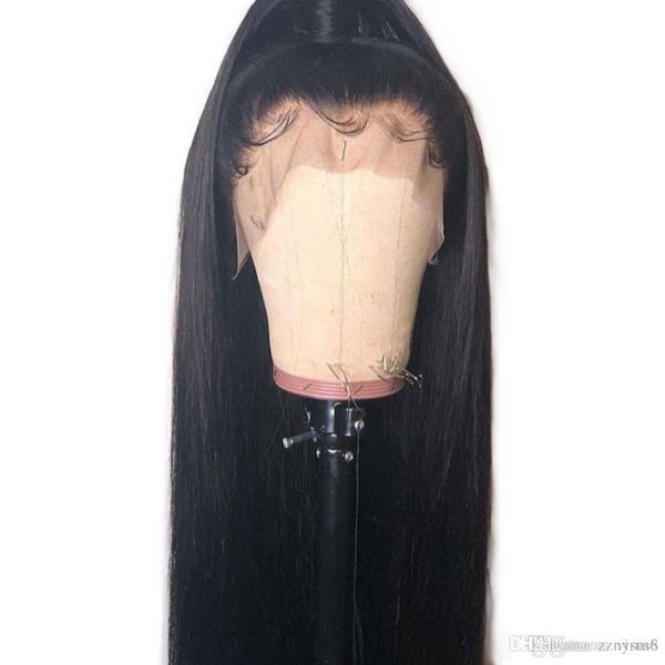 

360 кружева фронтальная парик малазийский straight remy человеческих волос парик для женщин черный 150 density рука связали 360 парик шнурка, Black