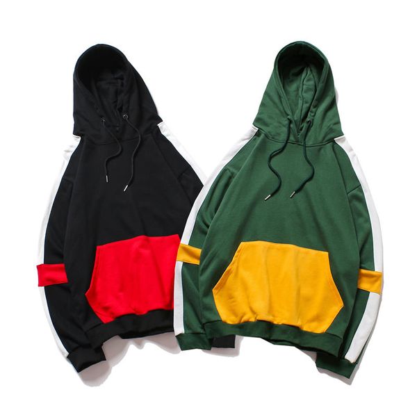 

2018 new men long sleeve hoodies fashion casual o-neck pullover hooded sweatshirts women & men streetwear stitching hoodies neutral clothing, Black