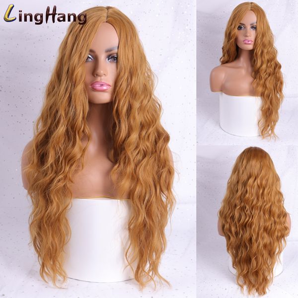

ling hang long wavy wigs red blue purple high density temperature synthetic wigs for black/white women cosplay