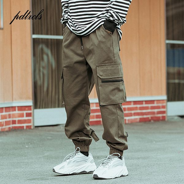 

new harajuku cotton multi-pockets safari style fashion cargo pants men autumn hip hop streetwear casual elastic trousers, Black