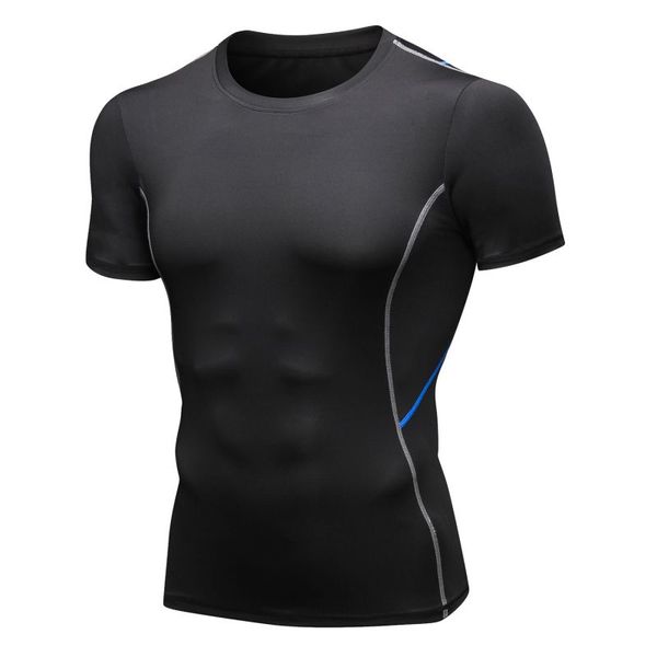 

running t-shirt compression fitness workout shirts gym quick dry sports short sleeves training men gym t-shirt, Black;blue